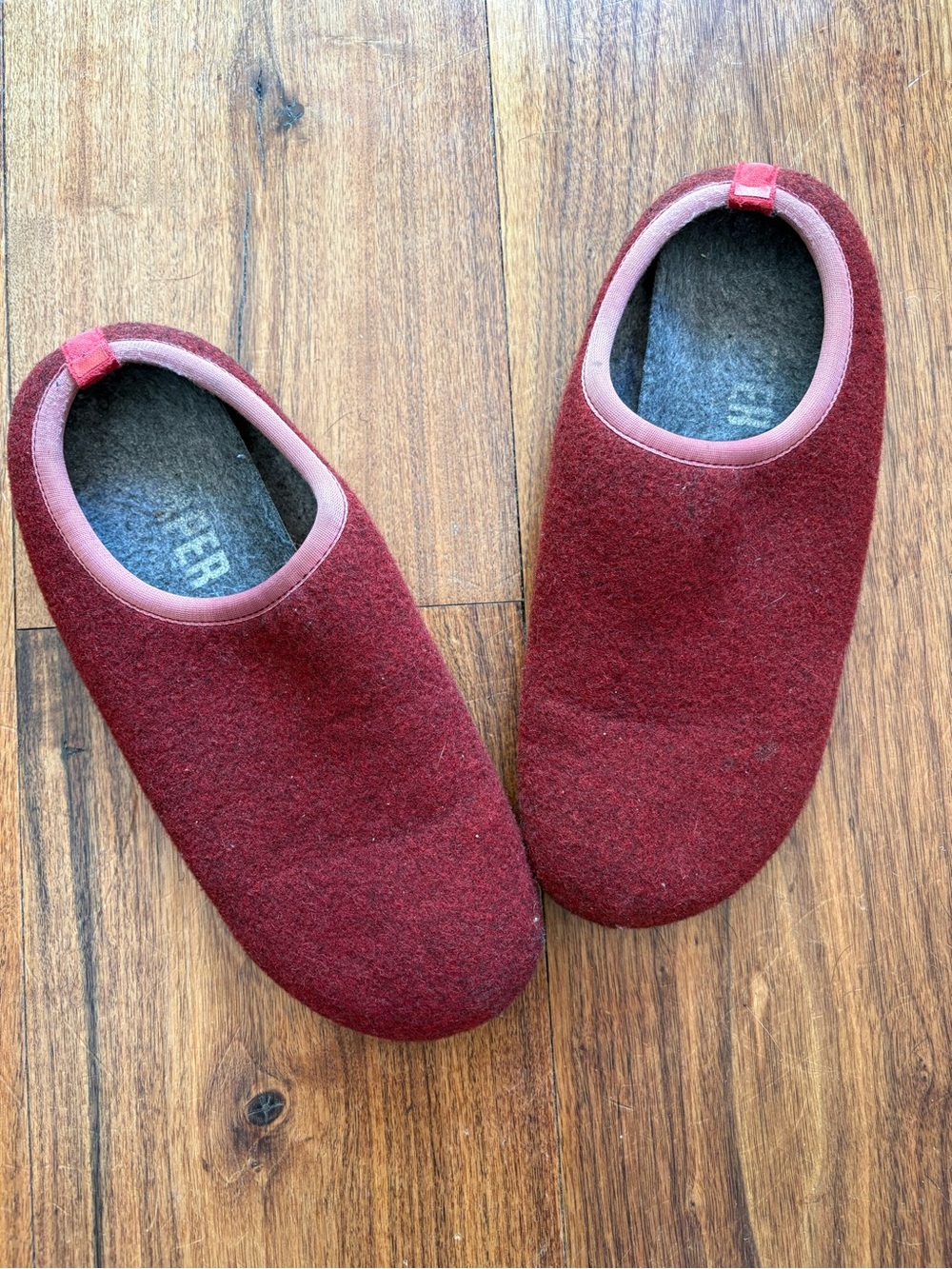 Camper Women's Burgundy Wool Slip-On Slippers